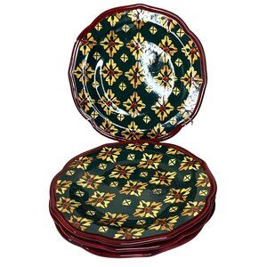 Four Pioneer Woman Vintage Geo Salad Dessert Luncheon Plates Green & Red NEW